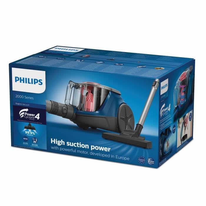 PHILIPS XB2123/09 - Aspirateur Traineau sans sac - 850 W - Compact - 1,3 L - Bleu foncé / Peche