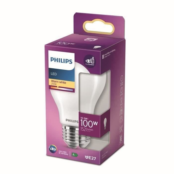 Philips ampoule LED Equivalent 100W E27 Blanc chaud Non dimmable, Plastique