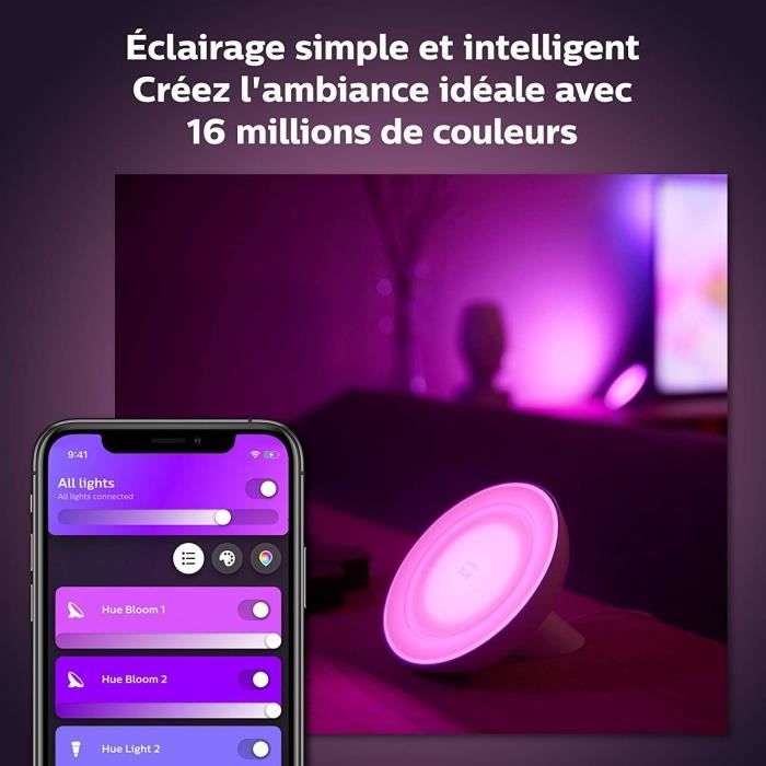 Philips Hue White & Color Ambiance, lampe Bloom, Noir, compatible Bluetooth, fonctionne avec Alexa, Google et Homekit