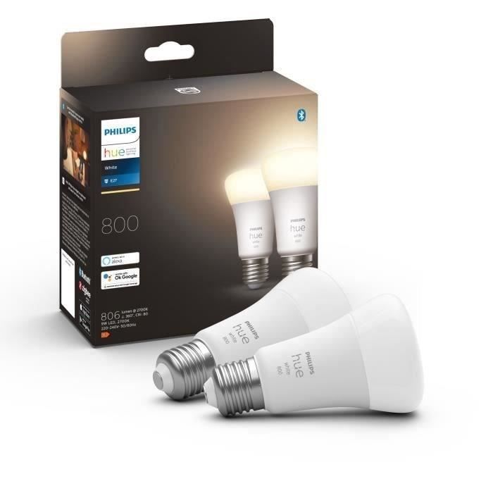 PHILIPS Hue White Ampoules LED connectées E27 - Compatible Bluetooth pack de 2