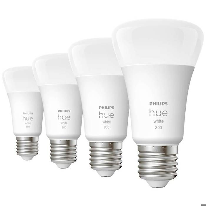 Philips Hue White, ampoule LED connectée E27, équivalent 60W, 800 lumen, compatible Bluetooth, Pack de 4