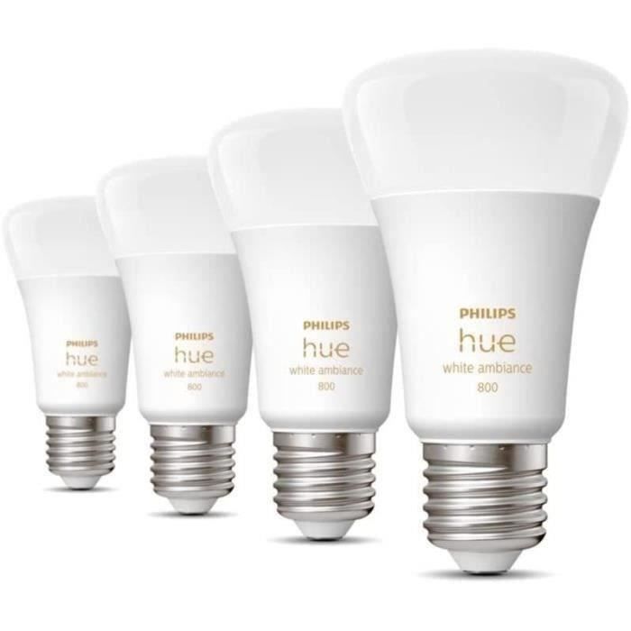 Philips Hue White Ambiance, ampoule LED connectée E27, équivalent 60W, 800 lumen, Pack de 4, compatible Bluetooth