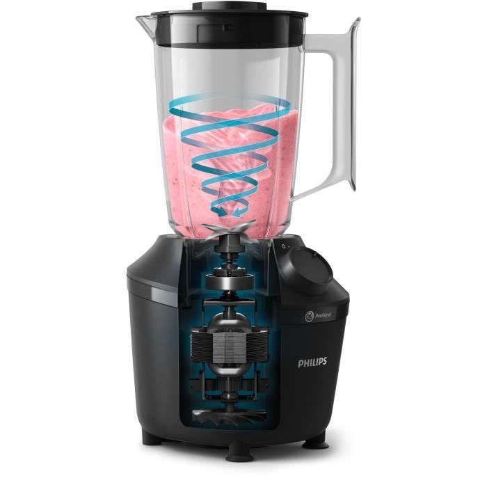 PHILIPS Blender Daily HR2041/41, 450W, 4 lames ProBlend 4, Bol plastique de 1,9L, Gourde, 1 vitesse + pulse, Noir