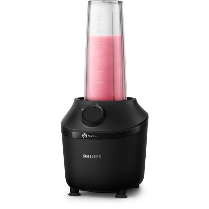 PHILIPS Blender Daily HR2041/41, 450W, 4 lames ProBlend 4, Bol plastique de 1,9L, Gourde, 1 vitesse + pulse, Noir