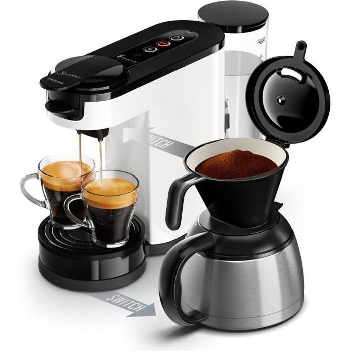 Machine a café 2 en 1 SENSEO Switch Philips HD6592/05, 2 en 1 avec filtre et dosette, Verseuse isotherme, Crema plus