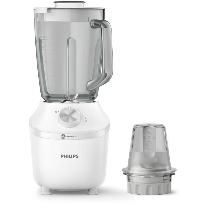 Blender - PHILIPS - Serie 3000 HR2291/20  Blanc  Bol en verre capacité 1.25L  2 vitesses  600W