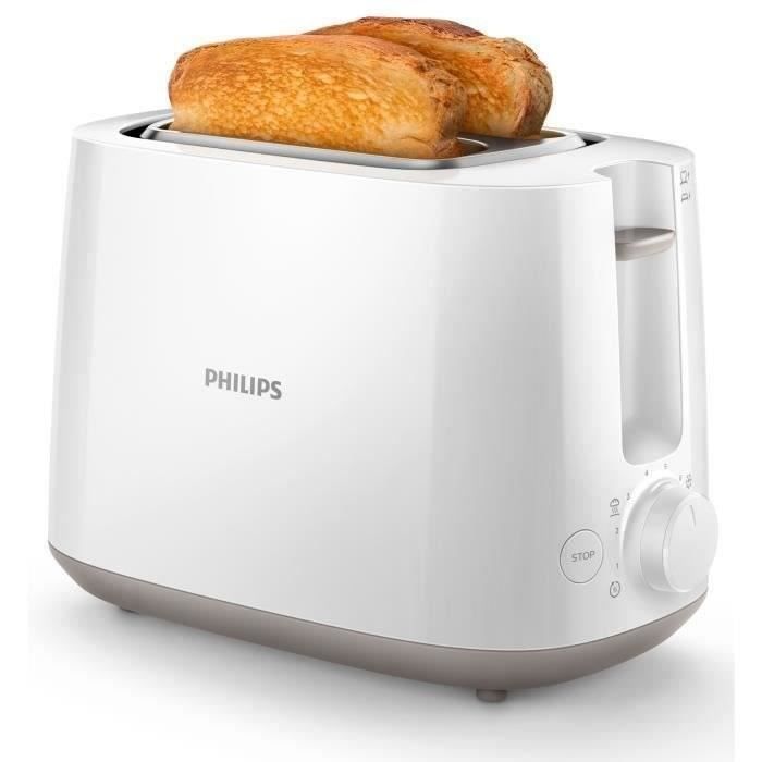 Grille-pain PHILIPS HD2581/00 - 2 fentes extra larges - 830 W - Réchauffe viennoiseries - Blanc