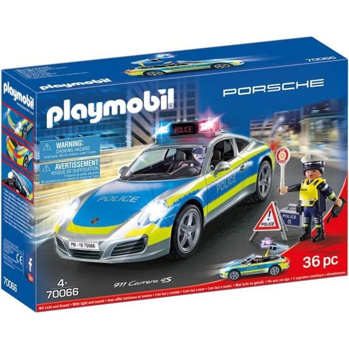 PLAYMOBIL 70066 Porsche 911 Carrera 4S Police - 2 policiers et accessoires - Effets sonores et lumineux