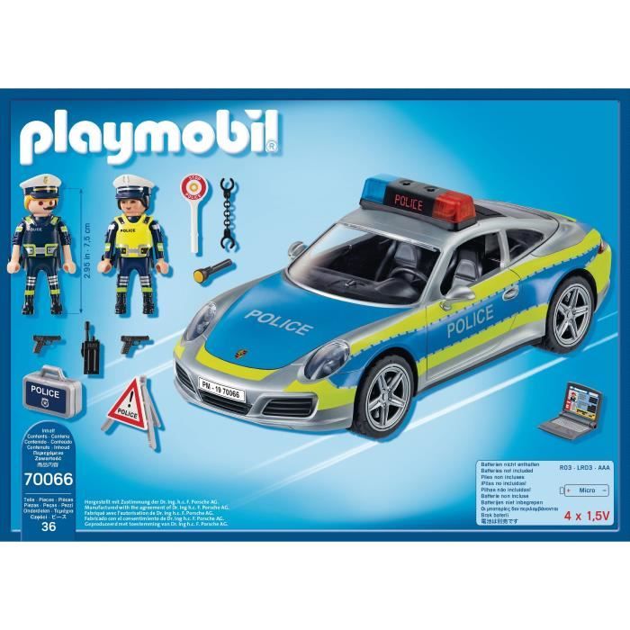 PLAYMOBIL 70066 Porsche 911 Carrera 4S Police - 2 policiers et accessoires - Effets sonores et lumineux