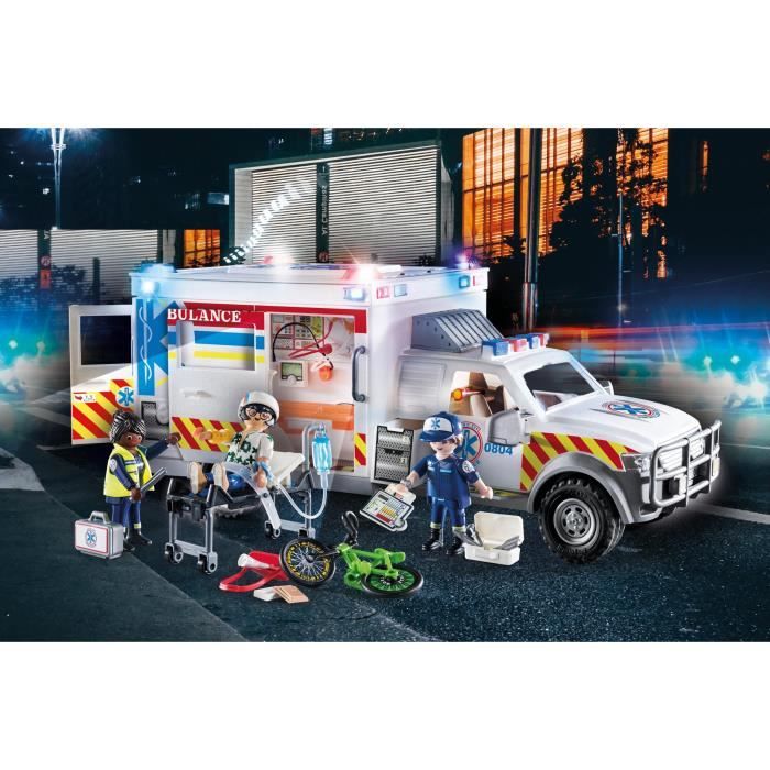 PLAYMOBIL 70936 Ambulance américaine avec secouristes et blessé, City Action, Les Secouristes