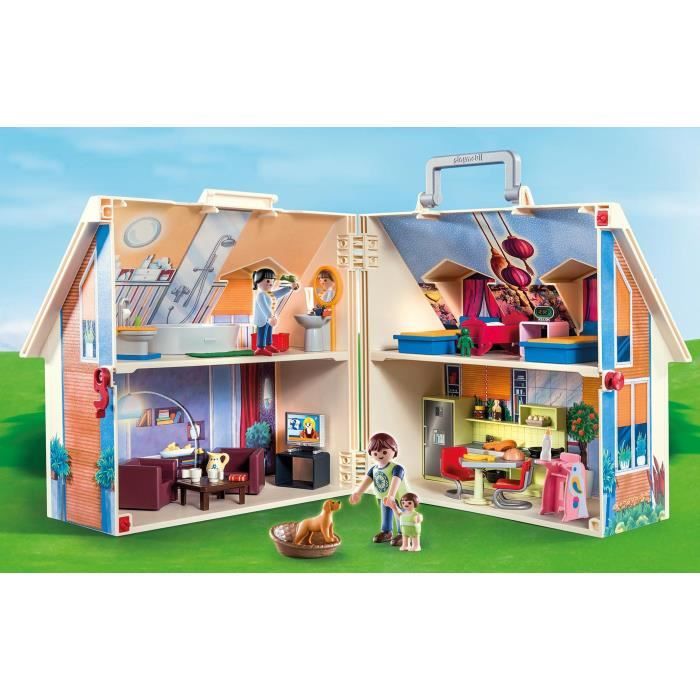 PLAYMOBIL Maison Transportable Bleue, 3 personnages, Accessoires inclus, 70985, Dollhouse, La maison traditionnelle