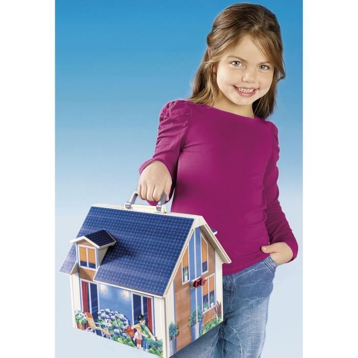 PLAYMOBIL Maison Transportable Bleue, 3 personnages, Accessoires inclus, 70985, Dollhouse, La maison traditionnelle