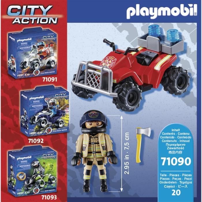 PLAYMOBIL - 71090 - Pompier et quad - Enfant 4 ans - Playmobil City Action - Plastique - Bleu