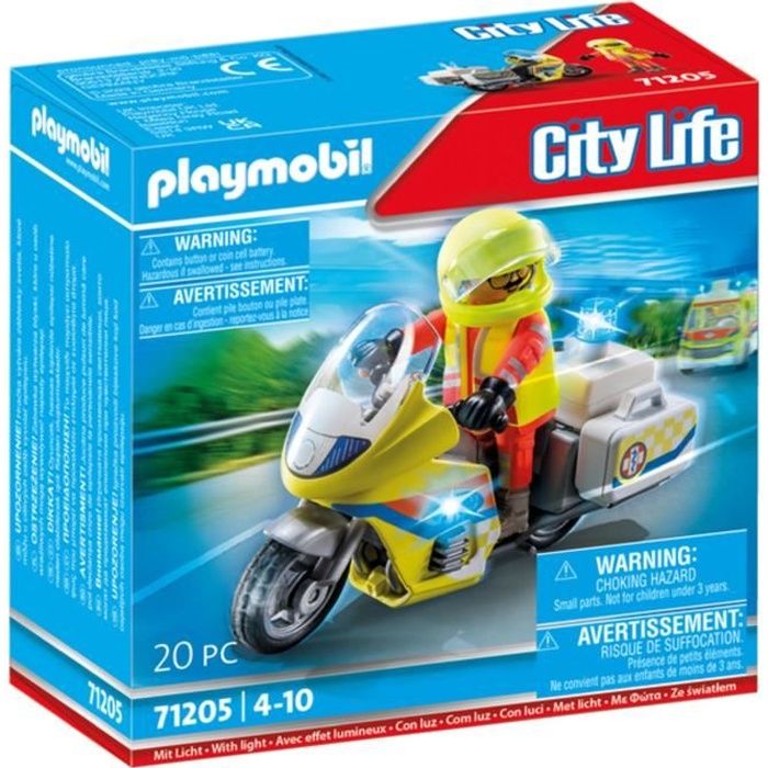 PLAYMOBIL - 71205 - City Action Les Secouristes - Urgentiste avec moto et effet lumineux