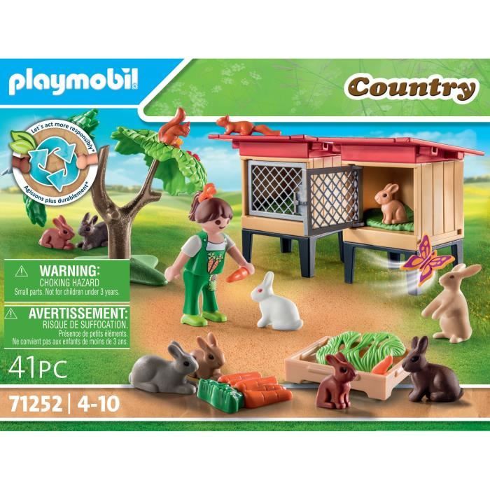 PLAYMOBIL - 71252 - Country La Ferme - Enfant avec enclos et lapins