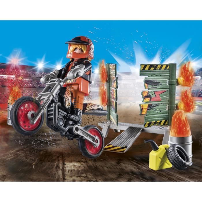 PLAYMOBIL - 71256 - Starter Pack Cascadeur - Moto Rutilante - Rampe de Feu