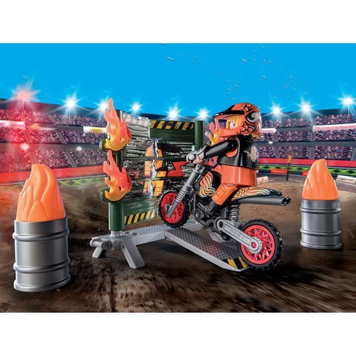 PLAYMOBIL - 71256 - Starter Pack Cascadeur - Moto Rutilante - Rampe de Feu