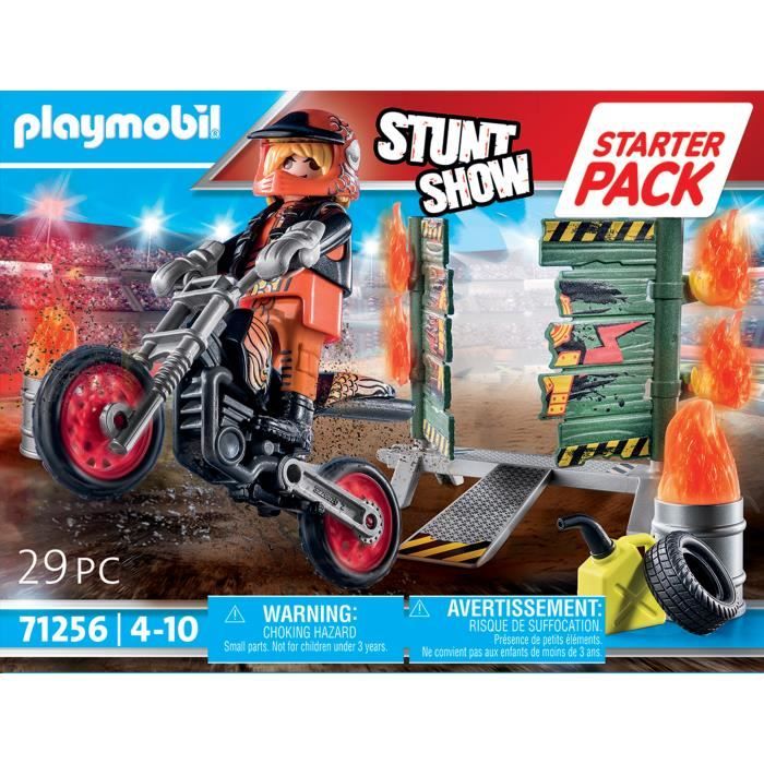 PLAYMOBIL - 71256 - Starter Pack Cascadeur - Moto Rutilante - Rampe de Feu