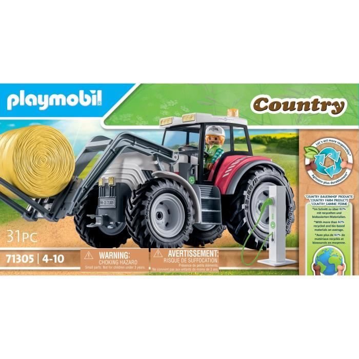 PLAYMOBIL - 71305 - Grand tracteur électrique - Country La vie a la ferme - 31 pieces