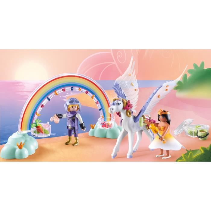 PLAYMOBIL 71361 Cheval ailé a décorer avec princesse, Princess Magic, chevalier et arc-en-ciel, Des 4 ans