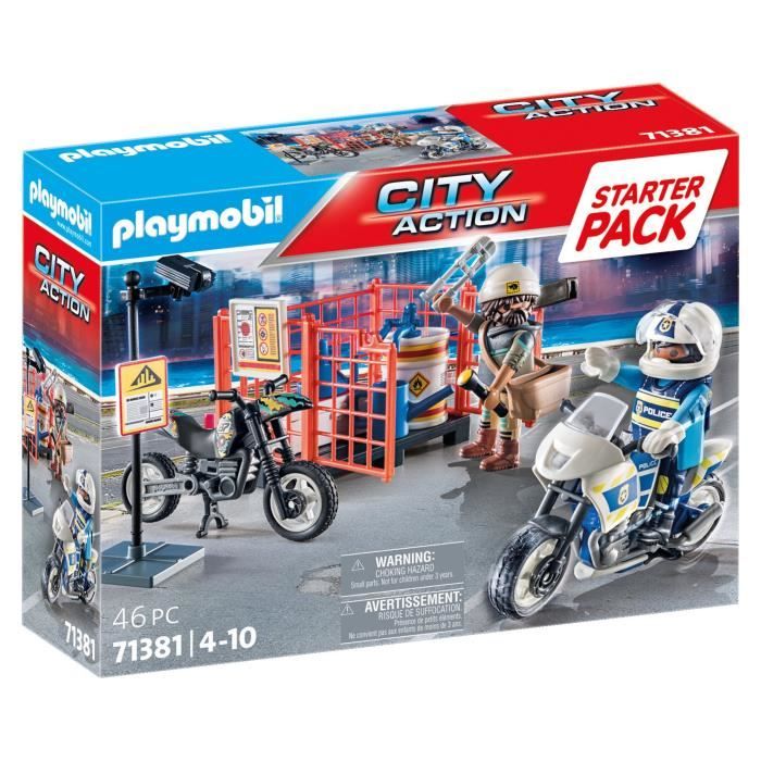 PLAYMOBIL Starter Pack Police - City Action - 71381 - Avec 2 personnages, 2 motos et des accessoires - Des 4 ans