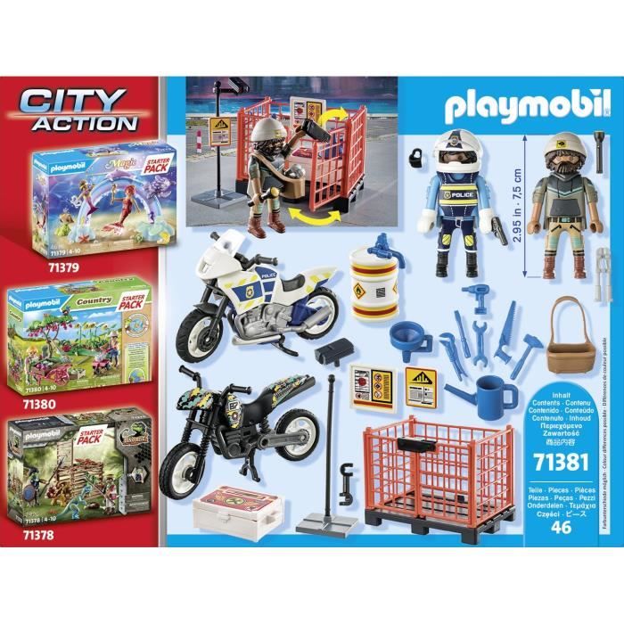 PLAYMOBIL Starter Pack Police - City Action - 71381 - Avec 2 personnages, 2 motos et des accessoires - Des 4 ans