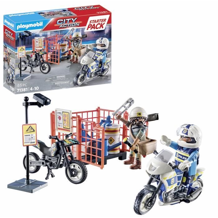 PLAYMOBIL Starter Pack Police - City Action - 71381 - Avec 2 personnages, 2 motos et des accessoires - Des 4 ans