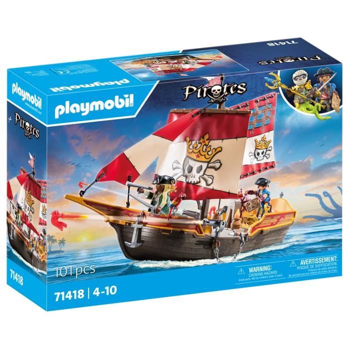 PLAYMOBIL 71418 Chaloupe des pirates, Les pirates, Avec personnages, canons, Des 4 ans