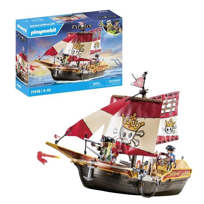 PLAYMOBIL 71418 Chaloupe des pirates, Les pirates, Avec personnages, canons, Des 4 ans