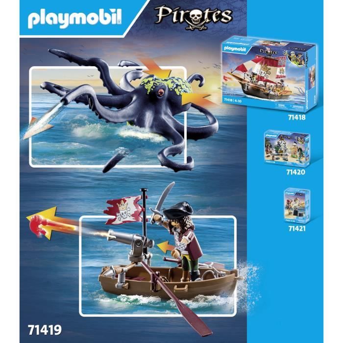 PLAYMOBIL - Pirate avec pieuvre géante - Pirates - Canon - 44 pieces - Des 4 ans