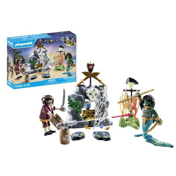 PLAYMOBIL - Pirate avec trésor - Pirates - Monstre homme serpent - Canon - 55 pieces - Des 4 ans