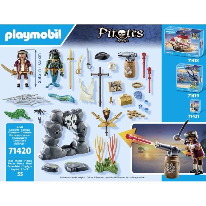 PLAYMOBIL - Pirate avec trésor - Pirates - Monstre homme serpent - Canon - 55 pieces - Des 4 ans