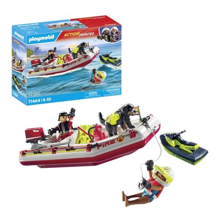 PLAYMOBIL 71464 Bateau de pompier et scooter des mers - Action Hereos - Les pompiers - Des 4 ans