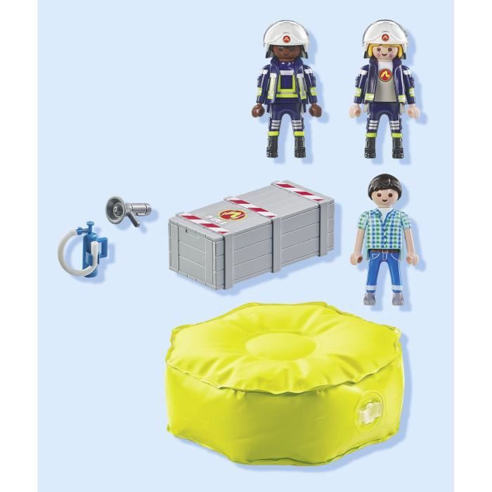 PLAYMOBIL 71465 Pompiers avec coussin de sauvetage - Action Heroes - Les pompiers - Des 4 ans