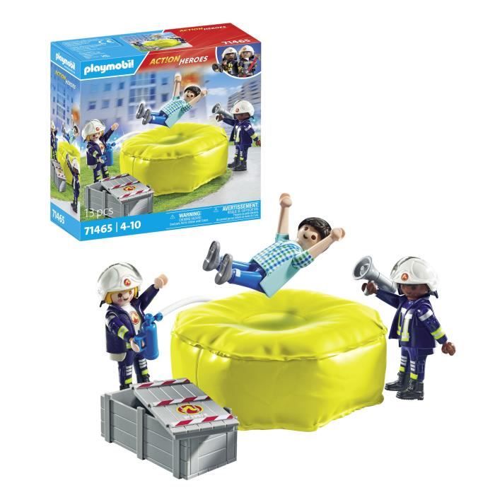 PLAYMOBIL 71465 Pompiers avec coussin de sauvetage - Action Heroes - Les pompiers - Des 4 ans