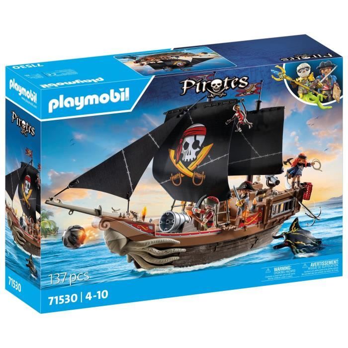 PLAYMOBIL 71530 Bateau pirates, 137 pieces dont 3 personnages et 4 animaux, Les Pirates, Jeu de rôle créatif, Des 4 ans