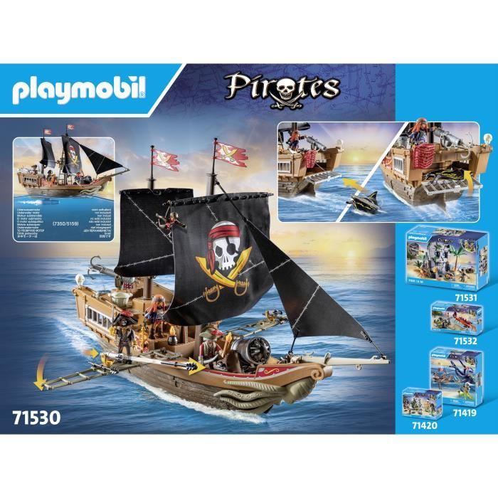 PLAYMOBIL 71530 Bateau pirates, 137 pieces dont 3 personnages et 4 animaux, Les Pirates, Jeu de rôle créatif, Des 4 ans