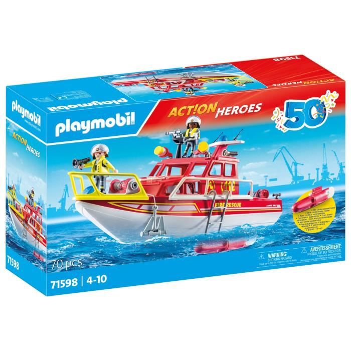 PLAYMOBIL - 71598 - Bateau sauvetage pompiers