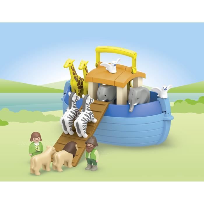 PLAYMOBIL Junior 71681 Arche de Noé transportable, Comprend un bateau flottant et animaux, Des 1 an