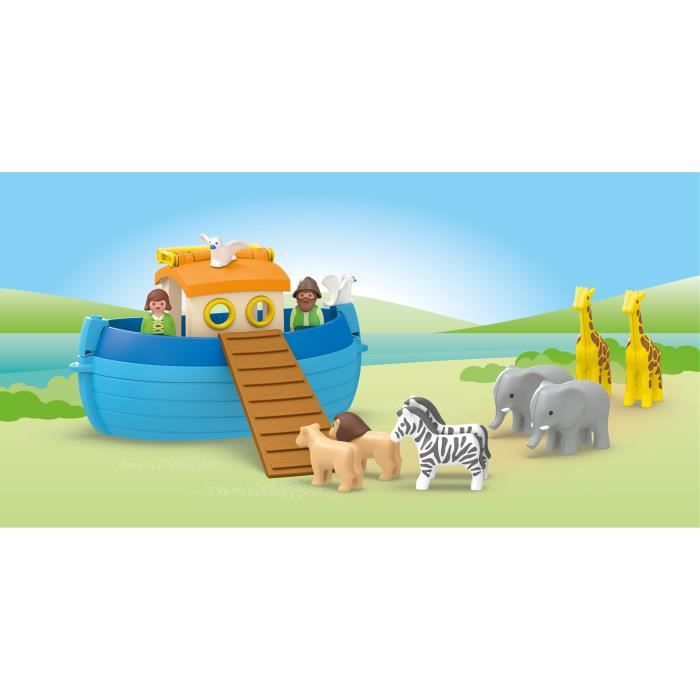 PLAYMOBIL Junior 71681 Arche de Noé transportable, Comprend un bateau flottant et animaux, Des 1 an