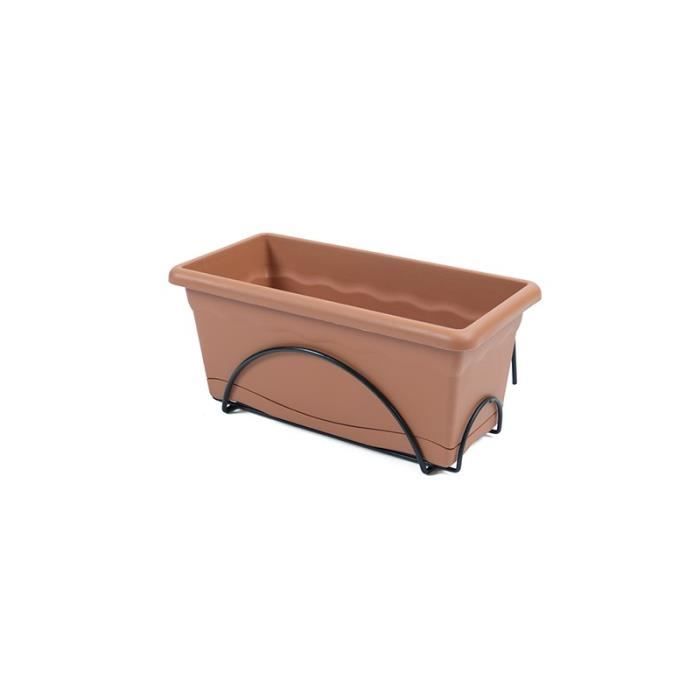 PLASTIKEN Jardiniere 40x20cm avec plateau et support balcon - Terracotta