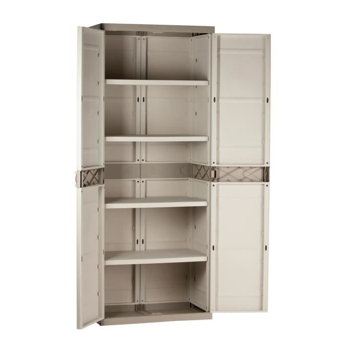 Armoire haute de rangement en résine - PLASTIKEN - TITANIUM - 4 étageres - Beige et Taupe