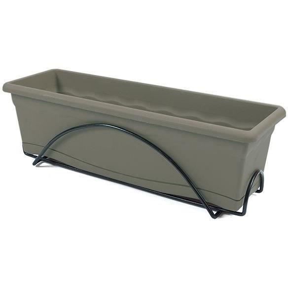 PLASTIKEN Jardiniere 60x20 Cm + Plateau + Support balcon Collection TERRA - Taupe