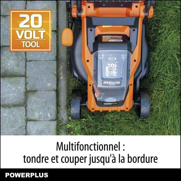 Tondeuse a batterie 20V 34 cm  de coupe DUAL POWER POWDPGLWS1 - Batterie 4Ah et chargeur inclus - Moteur brushless