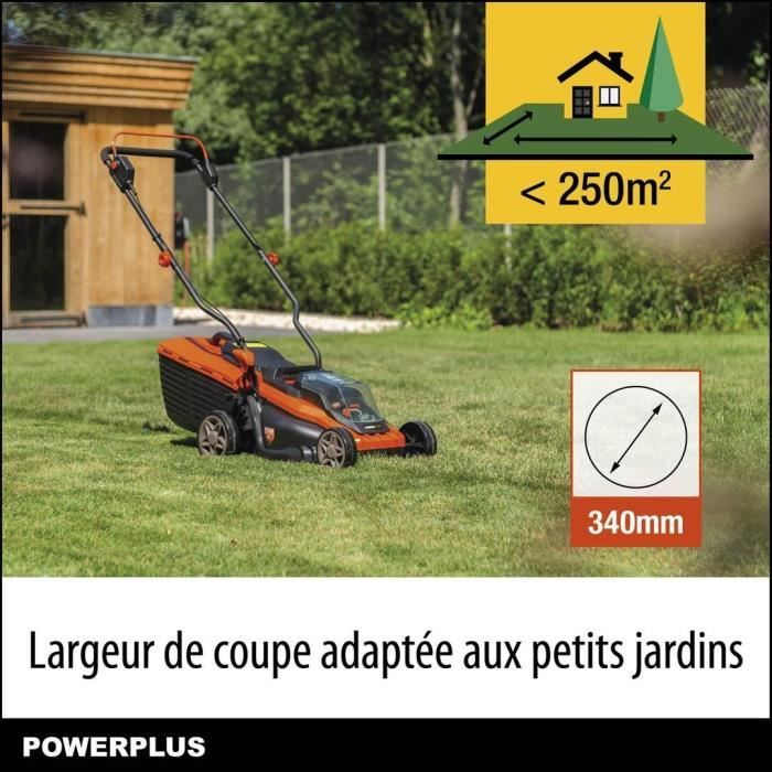 Tondeuse a batterie 20V 34 cm  de coupe DUAL POWER POWDPGLWS1 - Batterie 4Ah et chargeur inclus - Moteur brushless