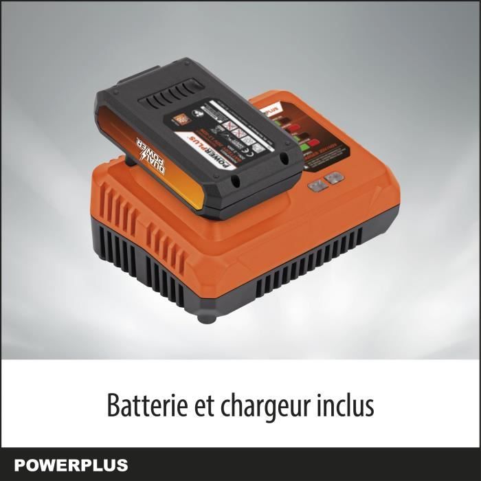 Dual Power Tronçonneuse a Batterie POWDPGSET33 - 40 V,Guide de 350 mm, Batterie et Chargeur Inclus