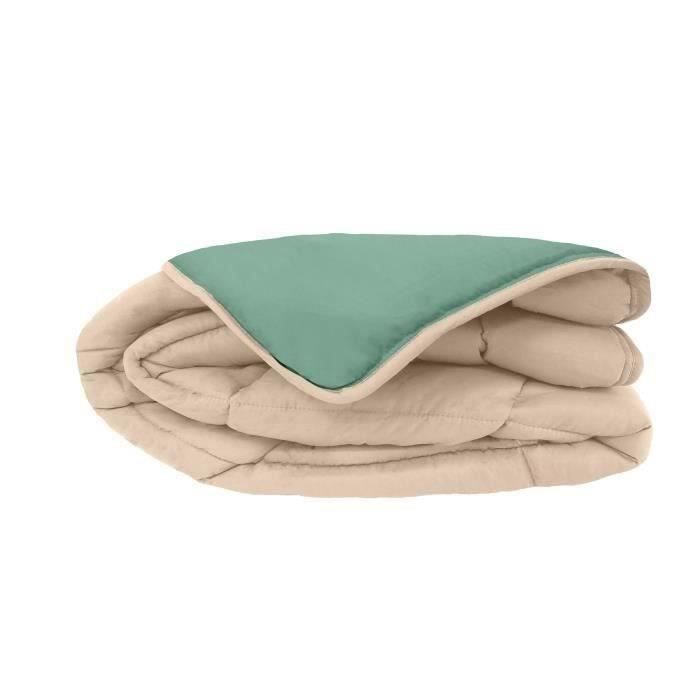 POYET MOTTE Couette Microfibre 400g/m² CALGARY - 200 x 200 cm - Beige galet et Vert lac