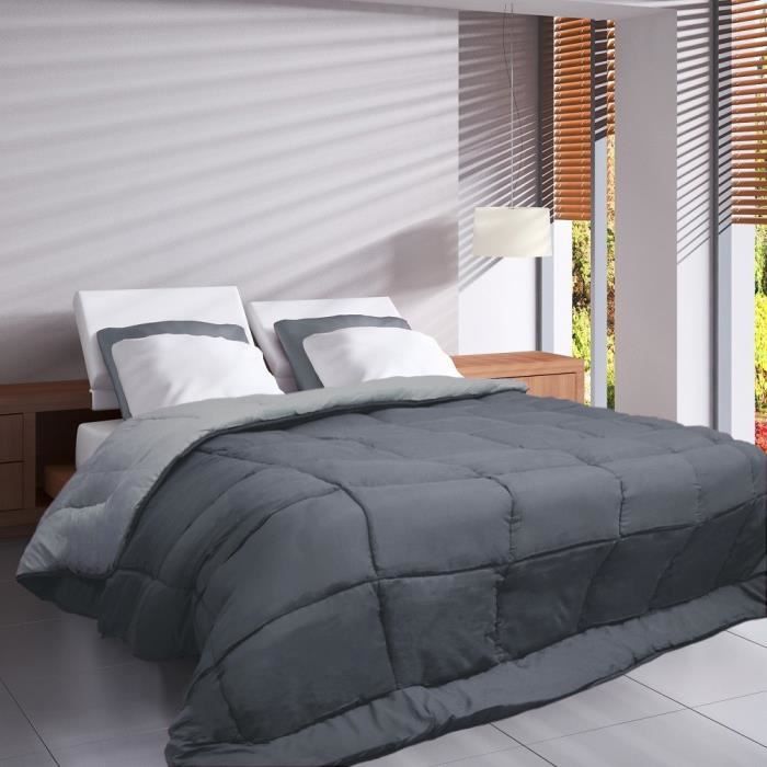 HUDSON Couette légere Microfibre 200g/m² 140x200cm Gris & Argent