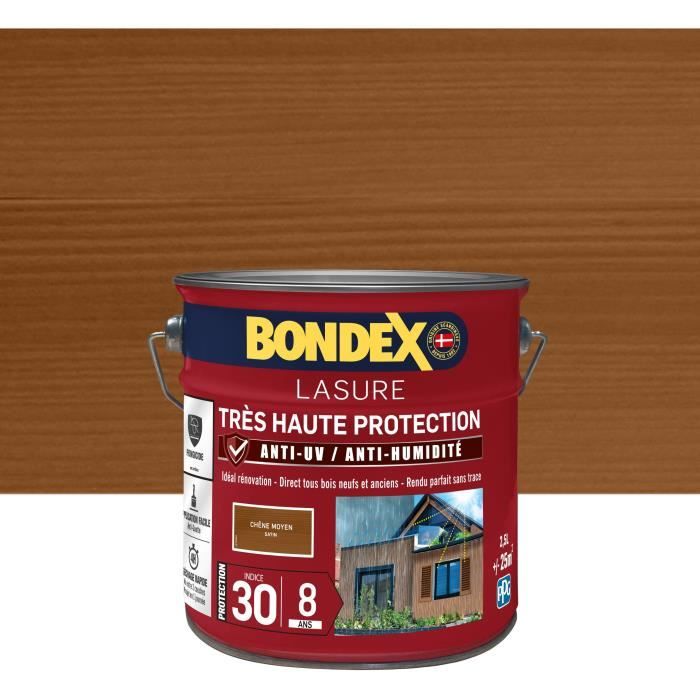 BONDEX - Lasure 8 ans - Indice 30 - Chene Moyen - Satin - 2,5L