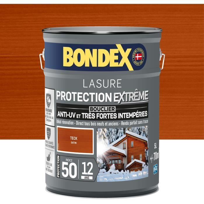 Lasure pour bois protection extreme 12 ans teck 5L Bondex